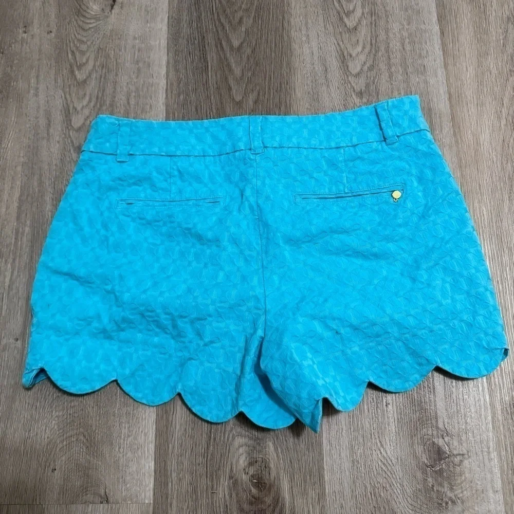 Crown & Ivy Shelby Scalloped Hem Shorts Preppy Southern Bright Blue 10 Turquoise